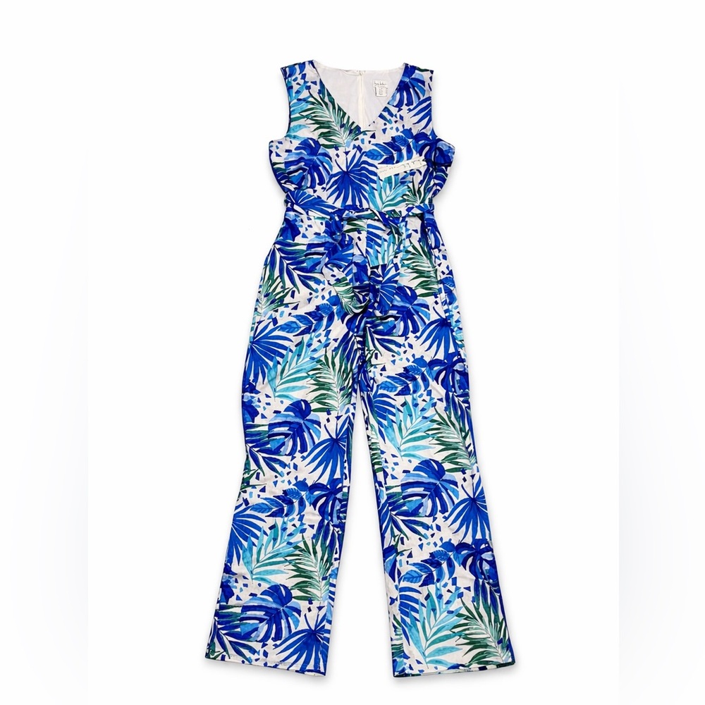 Nicole Miller Blue and Green Leaf Print Fabric